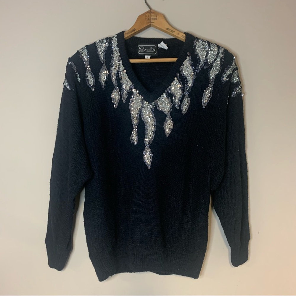 Vintage Black and Silver Sequin 1980s Sweater